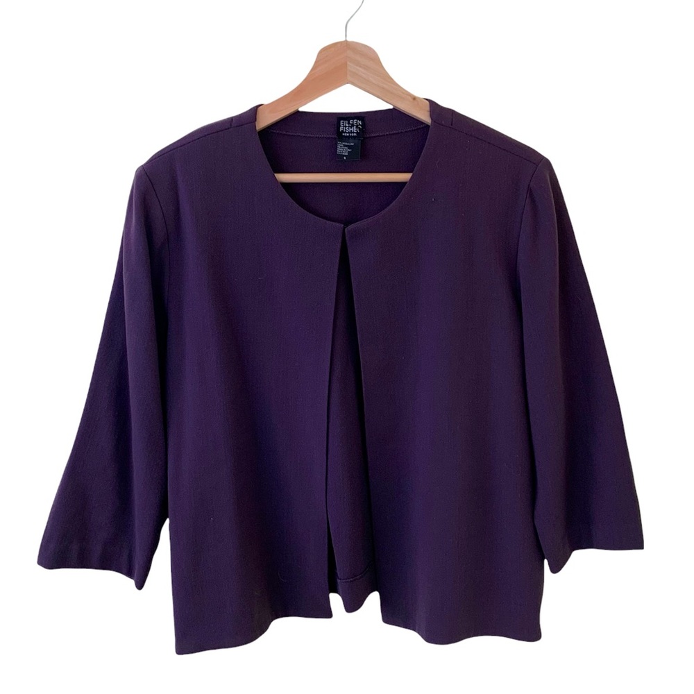 Eileen Fisher Wool Blend Purple Capelet Cardigan Jacket in Size Small
